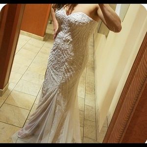 Lacey beaded long formal dress